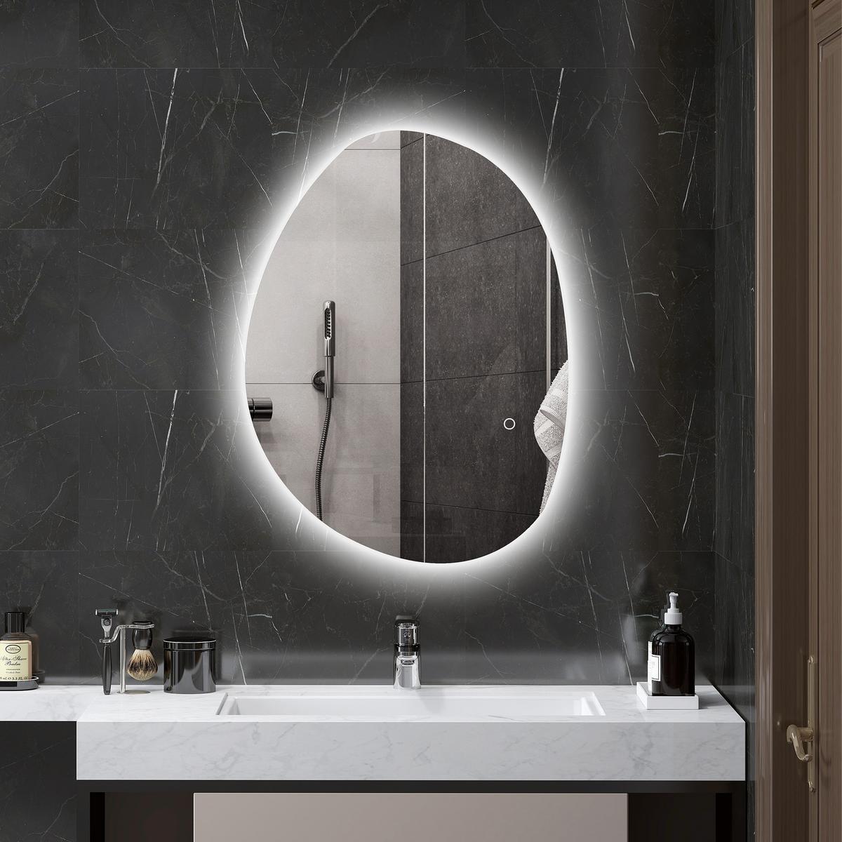 70 x 50 cm Asymmetrischer Badspiegel mit LED-Licht, Anti-Beschlag-Funktion - Silberfarben, Glas (50/5/70cm) - HOMCOM
