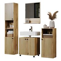 BADMÖBEL-SET Evoke Eiche 4-teilig 160 x 190 cm, Badkombination mit viel Stauraum - Eichefarben/Schwarz, Glas/Holzwerkstoff (160/190/40cm) - Top.Furn
