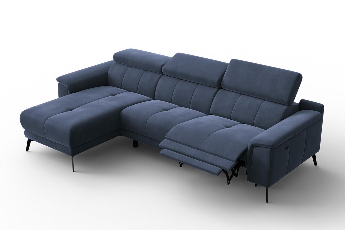 ECKSOFA FIERO 4-Sitzer LINKS, Marineblauer Veloursstoff - Blau/Schwarz, Holz/Textil (288/170cm) - Courtois Laville