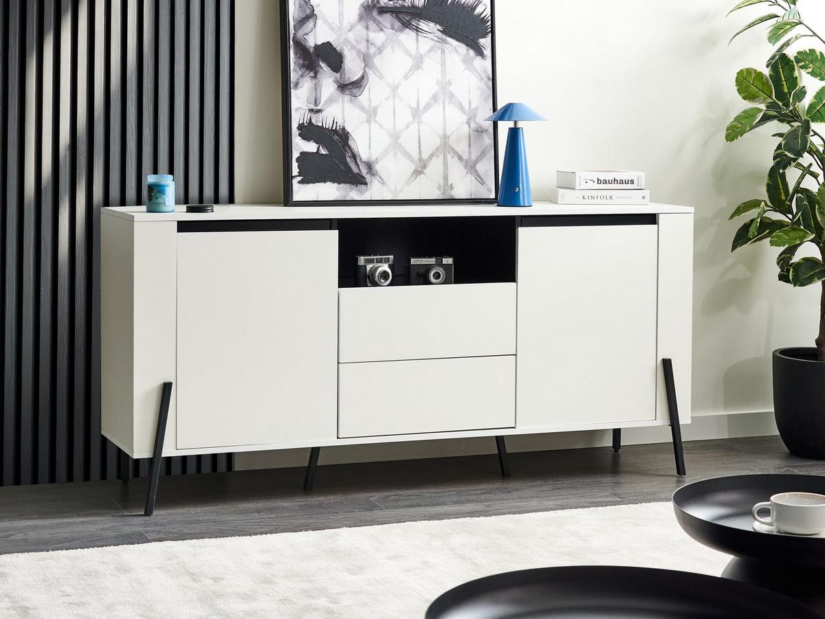 SIDEBOARD mit 2 Türen Weiß Blackpool - Weiß, Holzwerkstoff (160/76/39cm) - Beliani