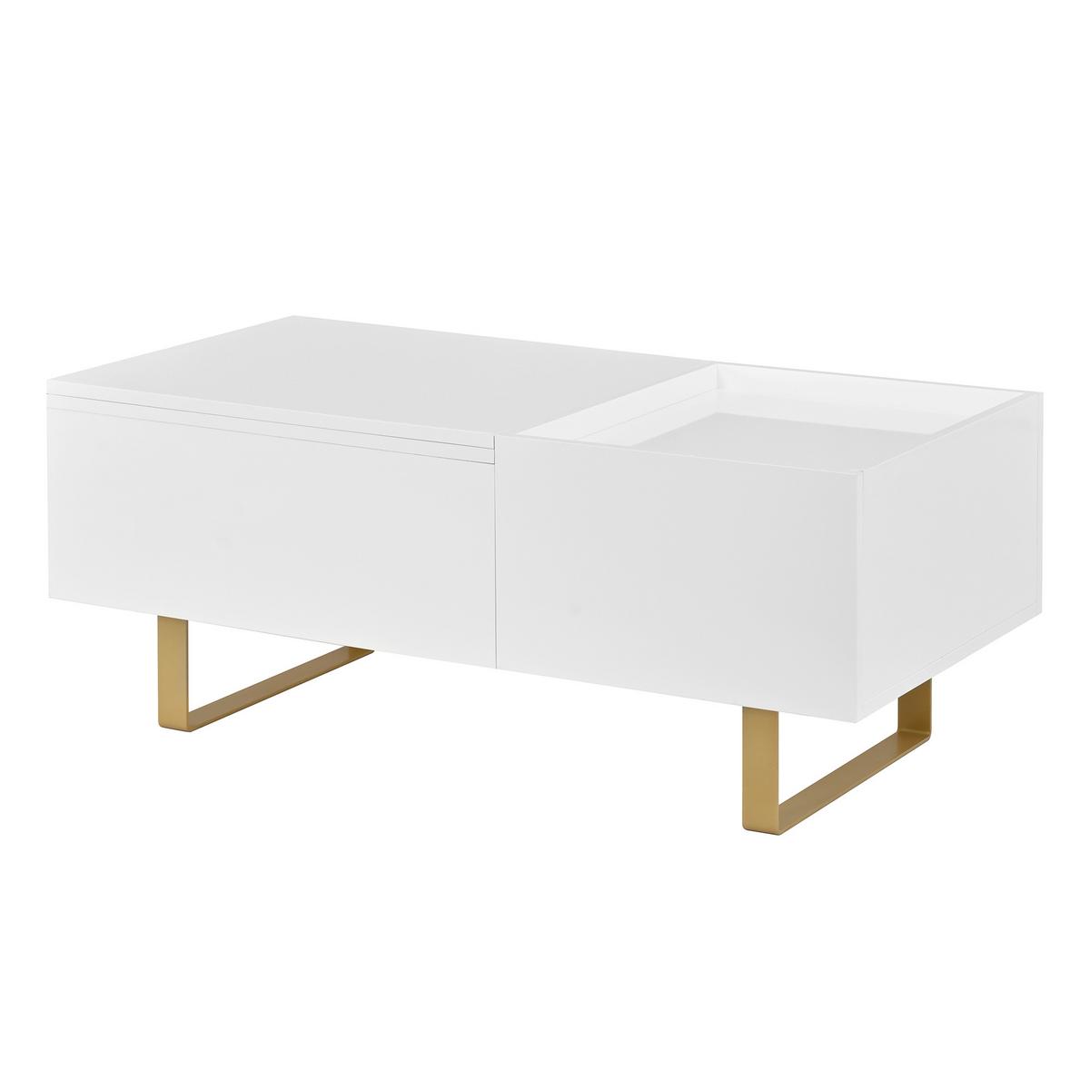 COUCHTISCH Höhenverstellbar Weiß Hochglanz mit Schublade - Weiß, Holzwerkstoff (50/100/54.5cm) - Urban Meuble