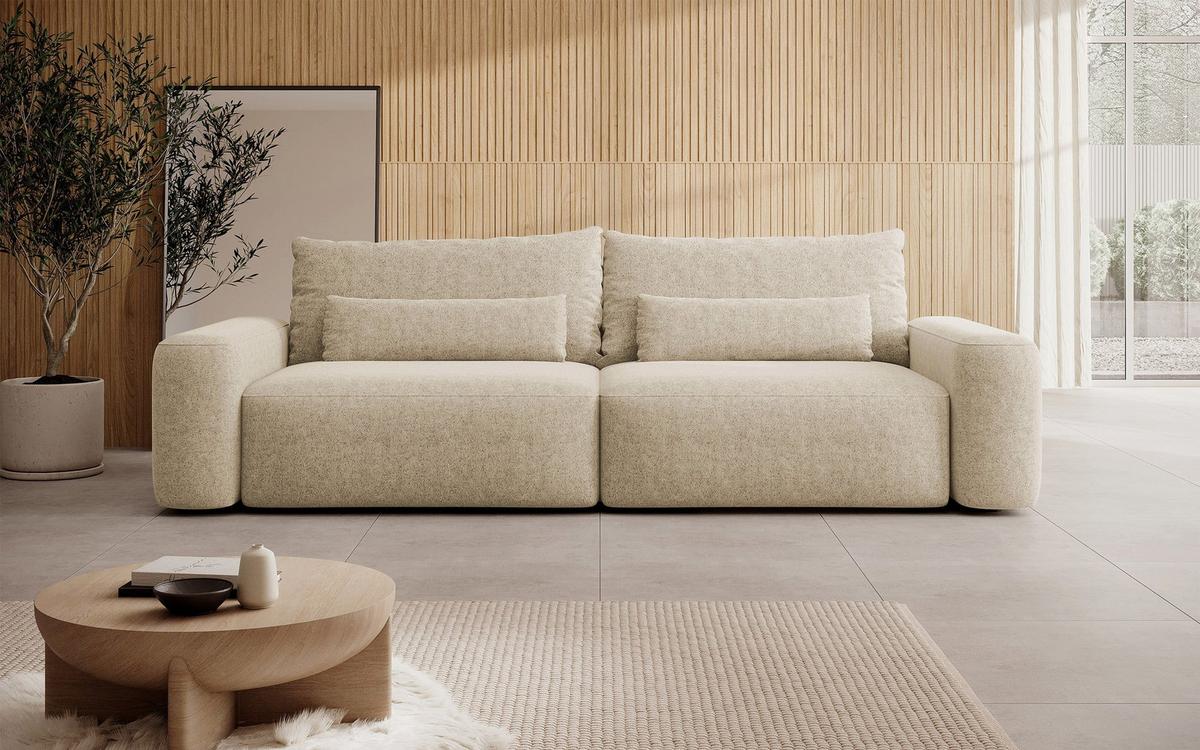 SCHLAFSOFA Carnos Beige Chenille - Beige/Schwarz, Kunststoff/Textil (257/82/105cm) - Selsey
