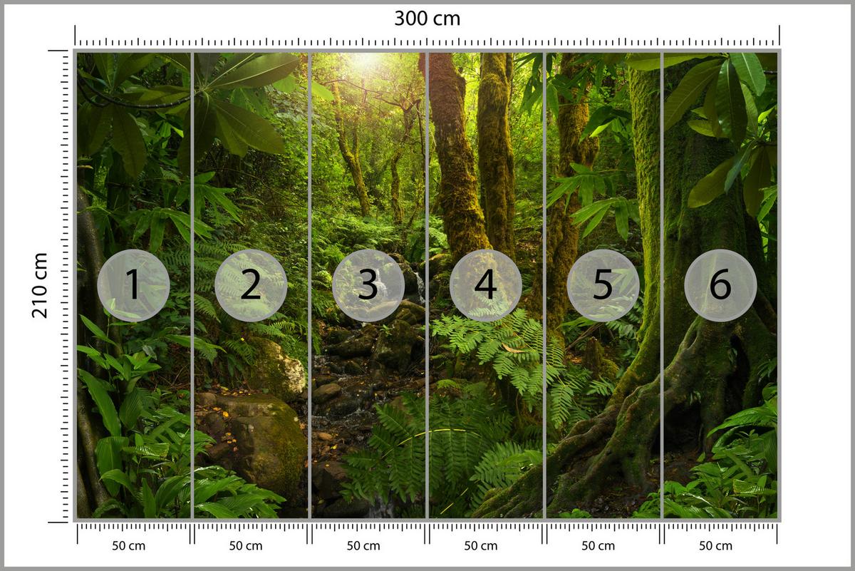 FOTOTAPETE für Wohnzimmer Wilder Dschungel Exotische Bäume Blätter 300x210 - Gelb/Braun, Papier (300/210cm) - Muralo