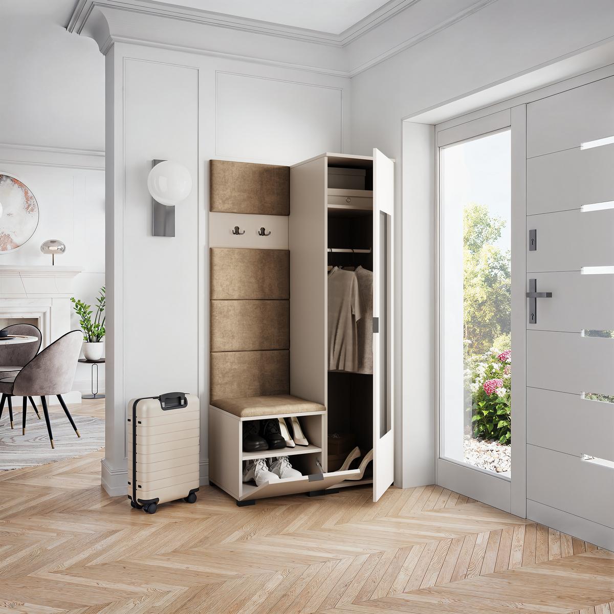 GARDEROBENSCHRANK VIRA 95/181/51 cm Modern Garderobe-Set Kaschmir - Kaschmir/Mokka, Holzwerkstoff (95/181/51cm) - MASSENO