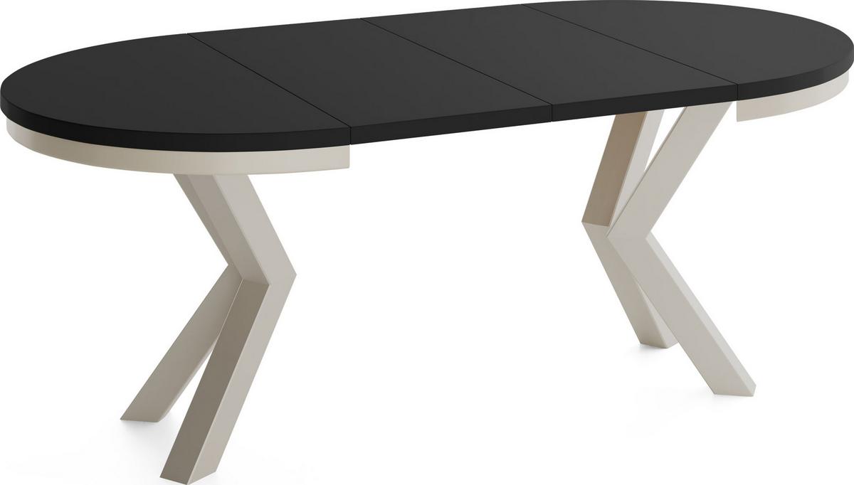 ESSTISCH Clara Grau-Beige runder ausziehbarer, Schwarz 100-180/100/76 cm - Greige/Schwarz, Holzwerkstoff/Metall (100/176/76cm) - WFL GROUP