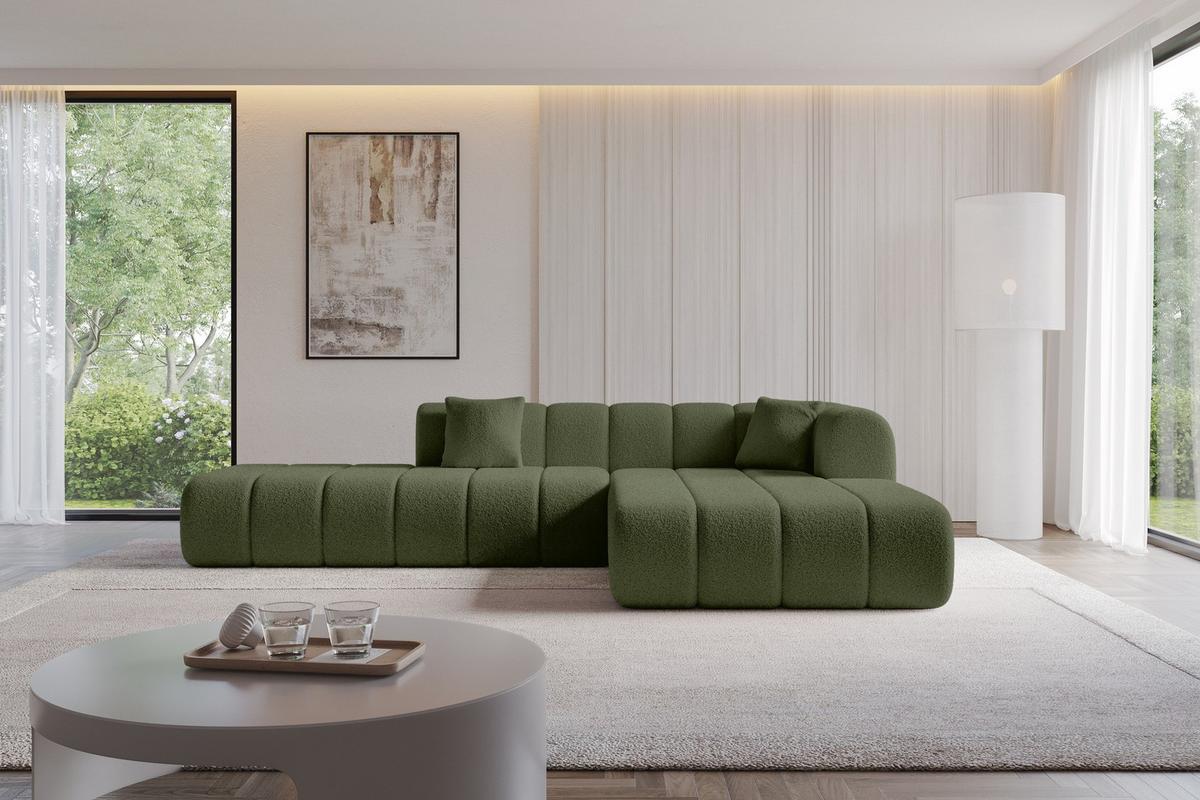 ECKSOFA Ottomane Rechts BILA-L 289x176x71 Grün Bouclé - Schwarz/Grün, Holzwerkstoff/Kunststoff (289/176cm) - ALTDECOR