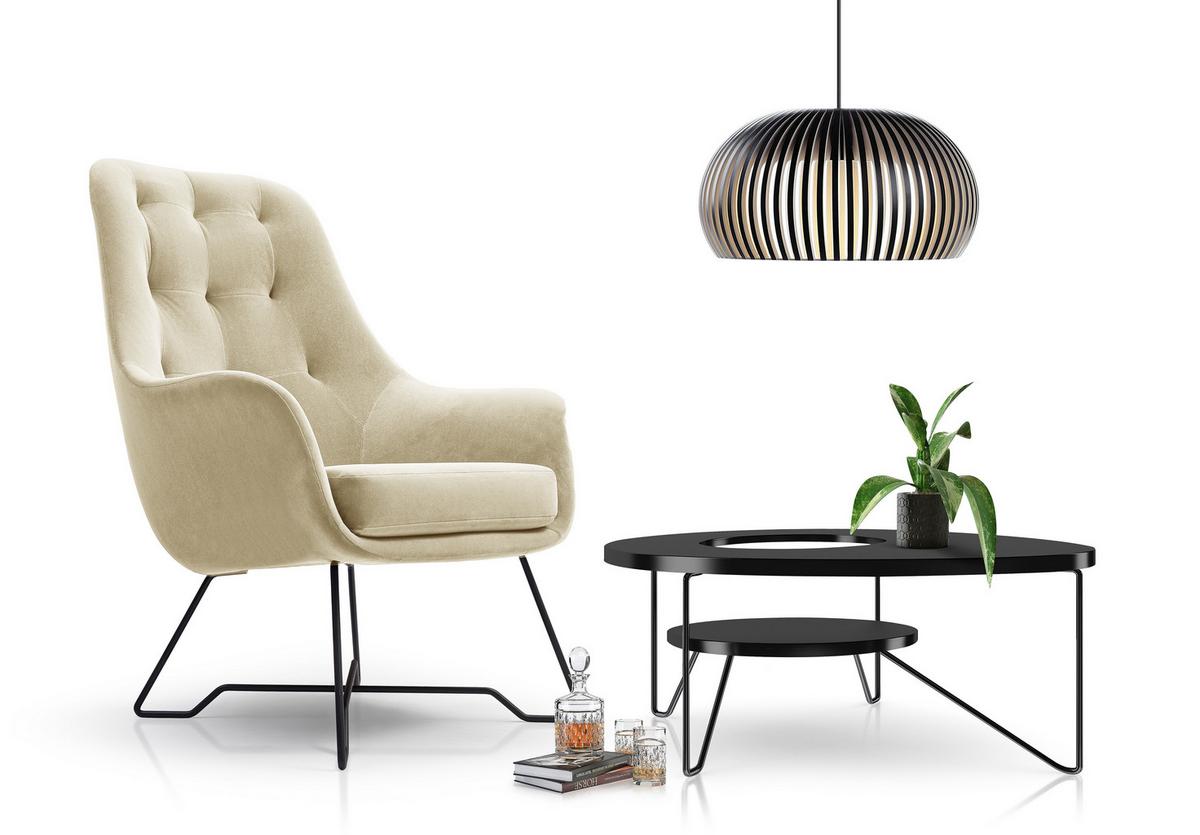 SESSEL SEDUTA, Modern Polstersessel Loungesessel, Velours-Stoff Creme - Creme, Holz/Metall (72.5/101.5/83cm) - MASSENO