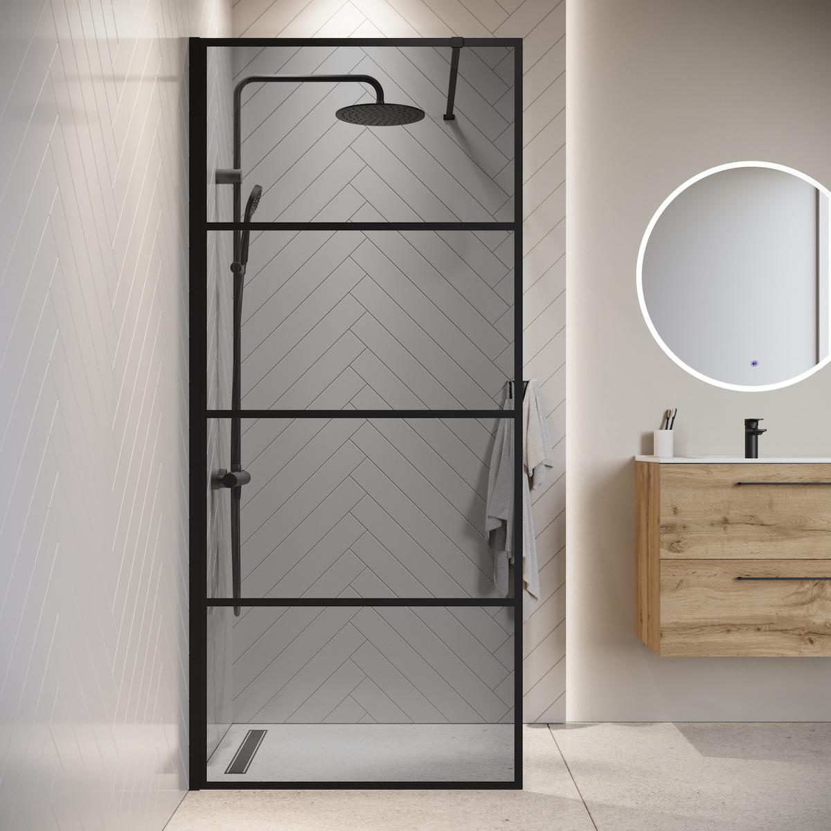 DUSCHWAND Essos - 100 x 200 cm - Schwarz - Walk-In Duschabtrennung aus Rauchglas - Anthrazit/Schwarz, Glas (100/200cm) - Badplaats
