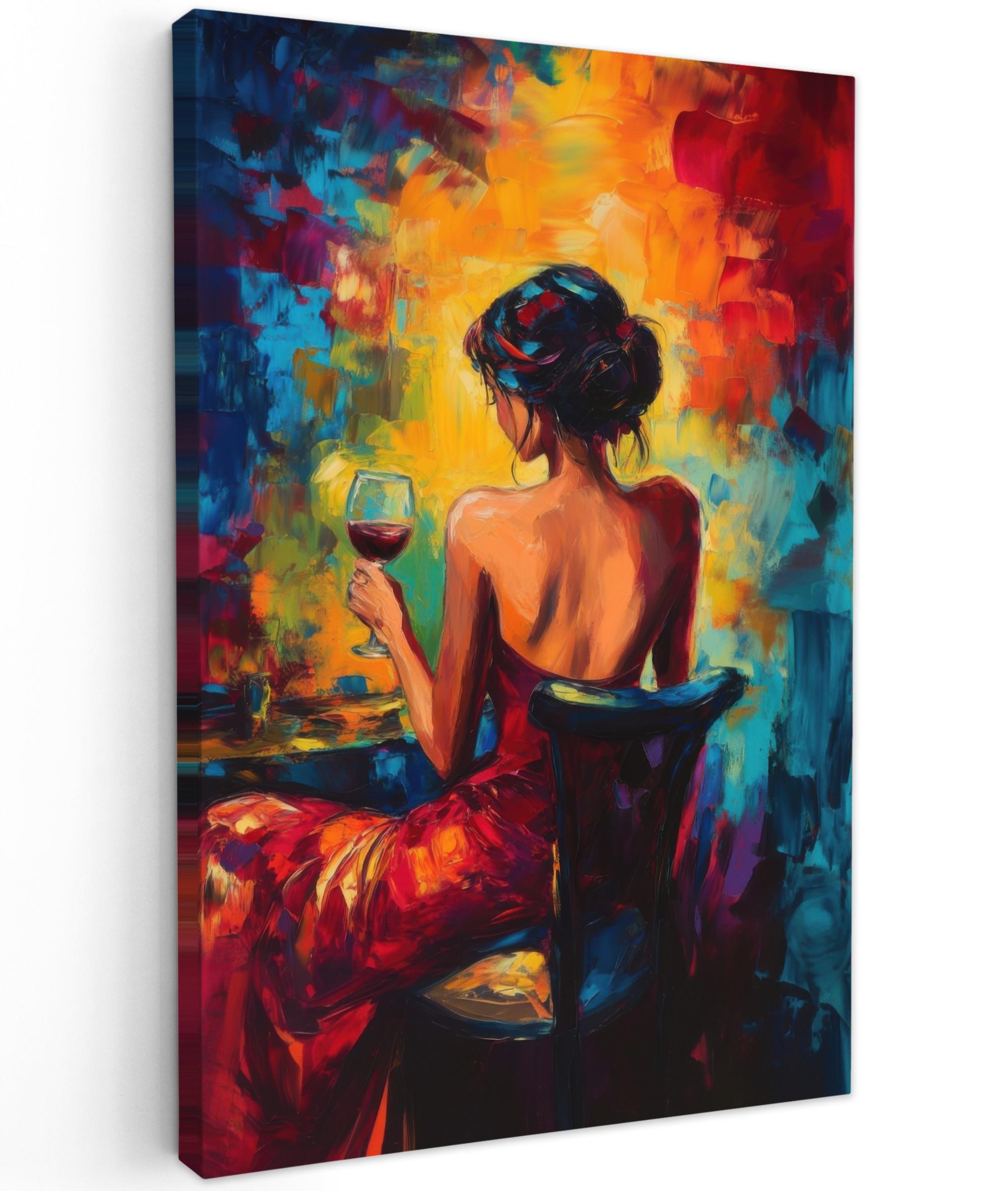 LEINWANDBILD Wein - Frau - Stimmungsvoll - Farbenfroh Deko Groß 90x140 cm - Bordeaux, Textil (90/140cm) - MuchoWow