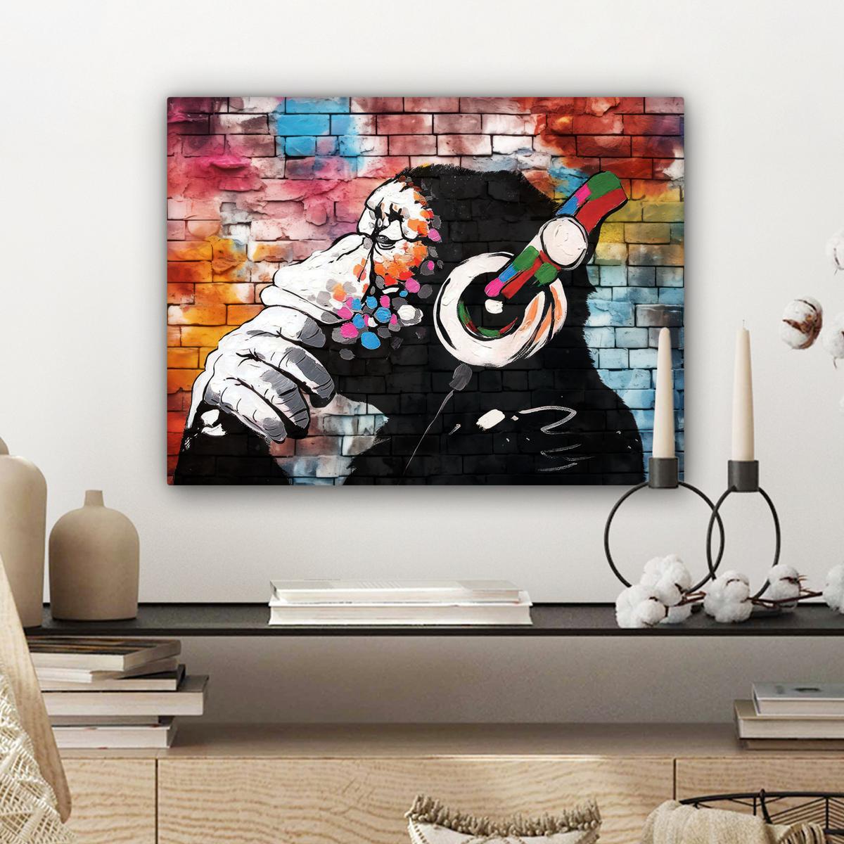 LEINWANDBILD Affe - Graffiti - Musik Wandbild 40x30 cm - Multicolor, Textil (40/30cm) - MuchoWow