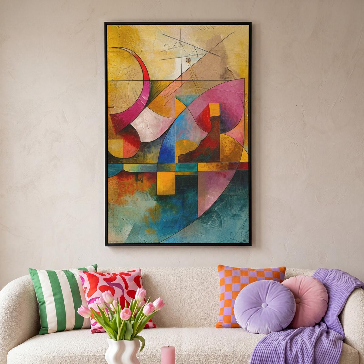 LEINWAND Bilder mit Rahmen - Kunst - Abstrakt - Modern - 100x150 - Gelb, Textil (100/150cm) - MuchoWow