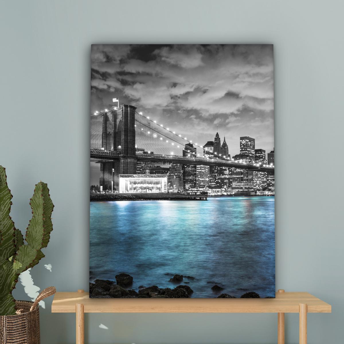 LEINWANDBILD New York - Skyline - Stadt - Blau Wandbild Wohnzimmer 60x80 cm - Blaugrau, Textil (60/80cm) - MuchoWow
