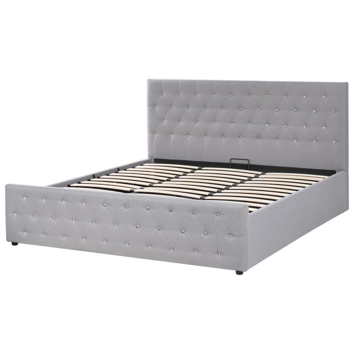 BETT mit Stauraum 180/200 cm Stoff Hellgrau Amiens - Hellgrau, Textil (180/200cm) - Beliani