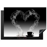 HERDABDECKPLATTE Kaffee - Herz - Schwarz und weiß - Tassen Herdabdeckung Induktionsfeld 75x52 cm - Weiß, Kunststoff (75/52/0.2cm) - MuchoWow