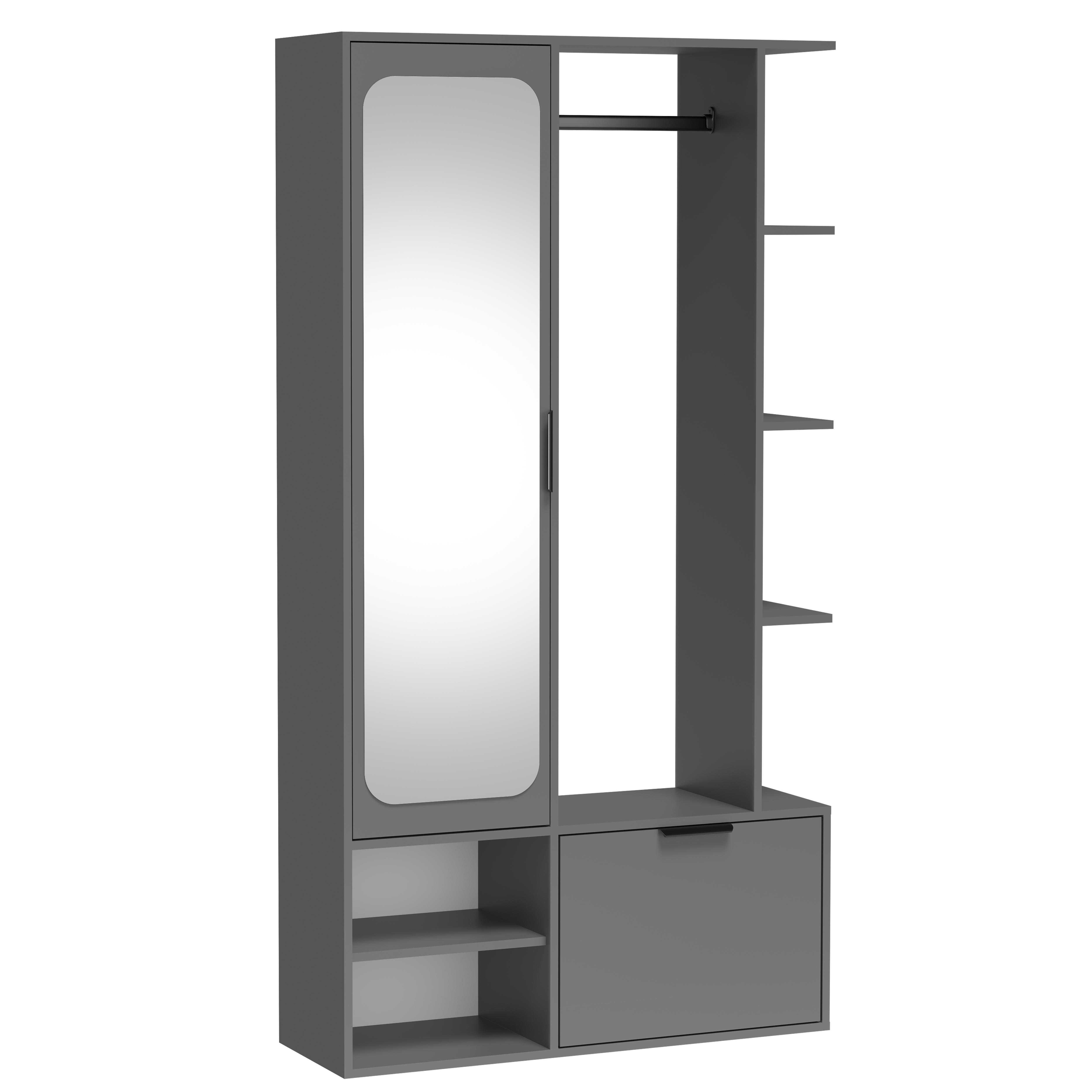 GARDEROBENSCHRANK Nemrut Grau 100/189/33 cm – Modern, mit Spiegel und viel Stauraum - Grau, Holzwerkstoff/Kunststoff (100/189.4/33cm) - AX Living