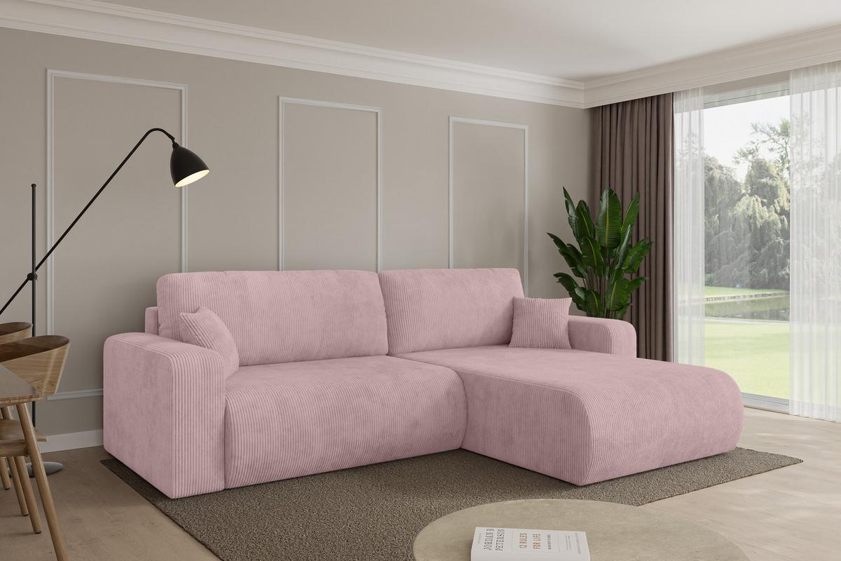 ECKSOFA mit Schlaffunktion Ottomane Rechts BERY-L 276x193x88 Rosa Cord - Schwarz/Rosa, Holzwerkstoff/Kunststoff (276/193cm) - ALTDECOR