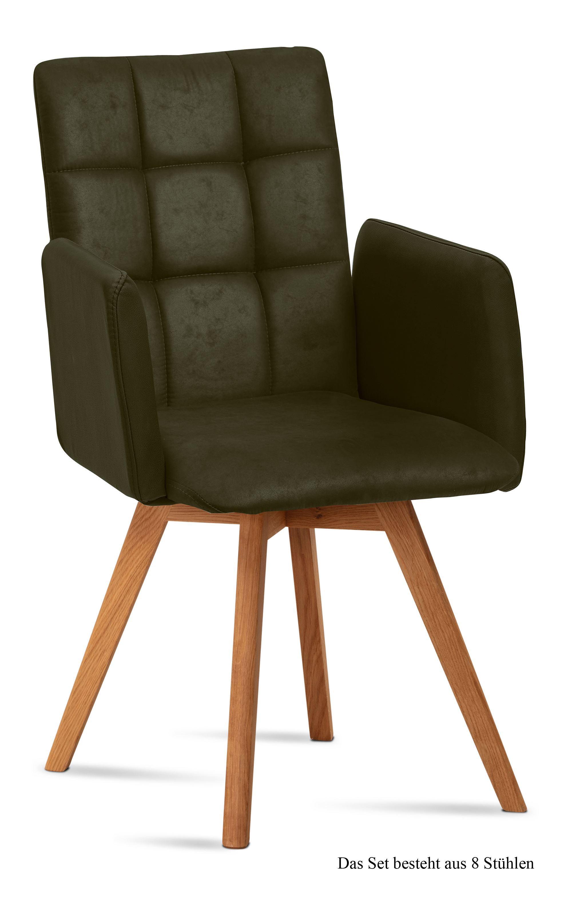 ARMLEHNSTUHL (8er-Set) Dione 52x91x60 Eiche geölt/Khaki - Dunkelgrün/Eichefarben, Kunststoff (60/91/52cm) - 58aufmkessel