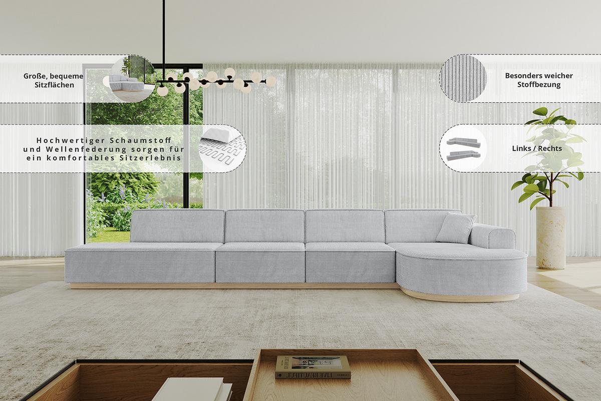 ECKSOFA Ottomane Rechts ARRIO-L3 - 413x171x83 cm Grün - Grün, Holzwerkstoff/Textil (413/171cm) - ALTDECOR