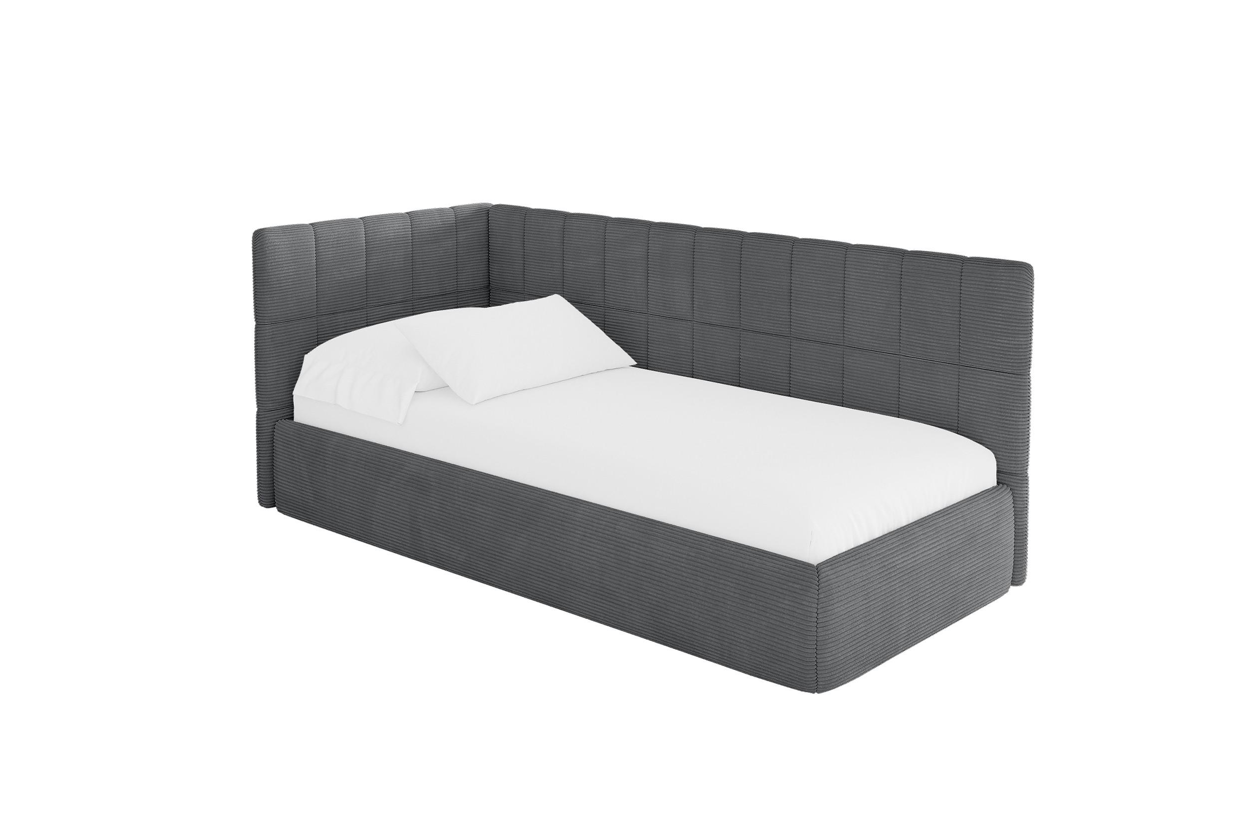 EINZELLBETT Jugendbett mit Bettkasten und Matratze H3/H4, Rechts - TULY 100x200 Dunkelgrau - Schieferfarben, Holzwerkstoff/Textil (100/200cm) - ALTDECOR