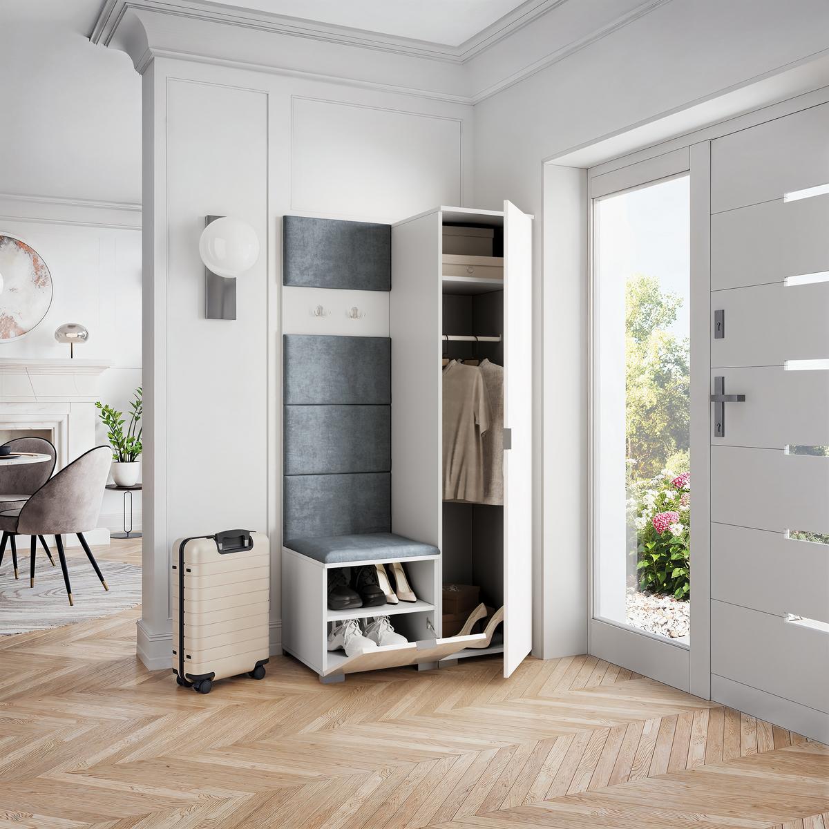GARDEROBENSCHRANK LORI 95/181/51 cm Modern Garderobe-Set Weiß - Weiß/Grau, Holzwerkstoff (95/181/51cm) - MASSENO