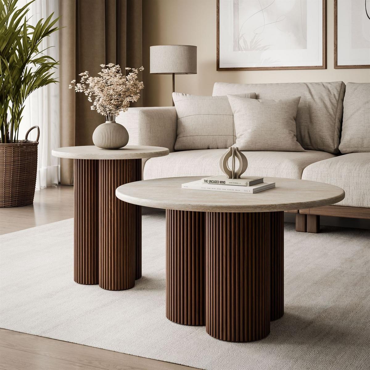 COUCHTISCH Set CANYON 2in1 - Nussbaumfarben, Holzwerkstoff (80/80/46cm) - Lookway