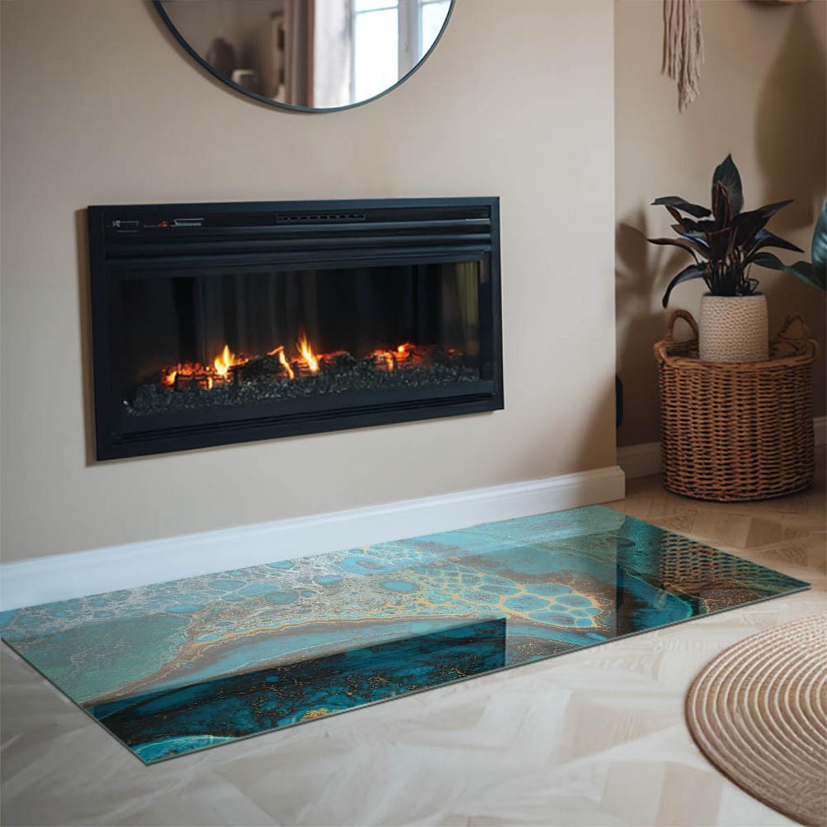 GLASPLATTE für Kamin 140x70 cm - Türkis, Glas (140/70/0.4cm) - TULUP