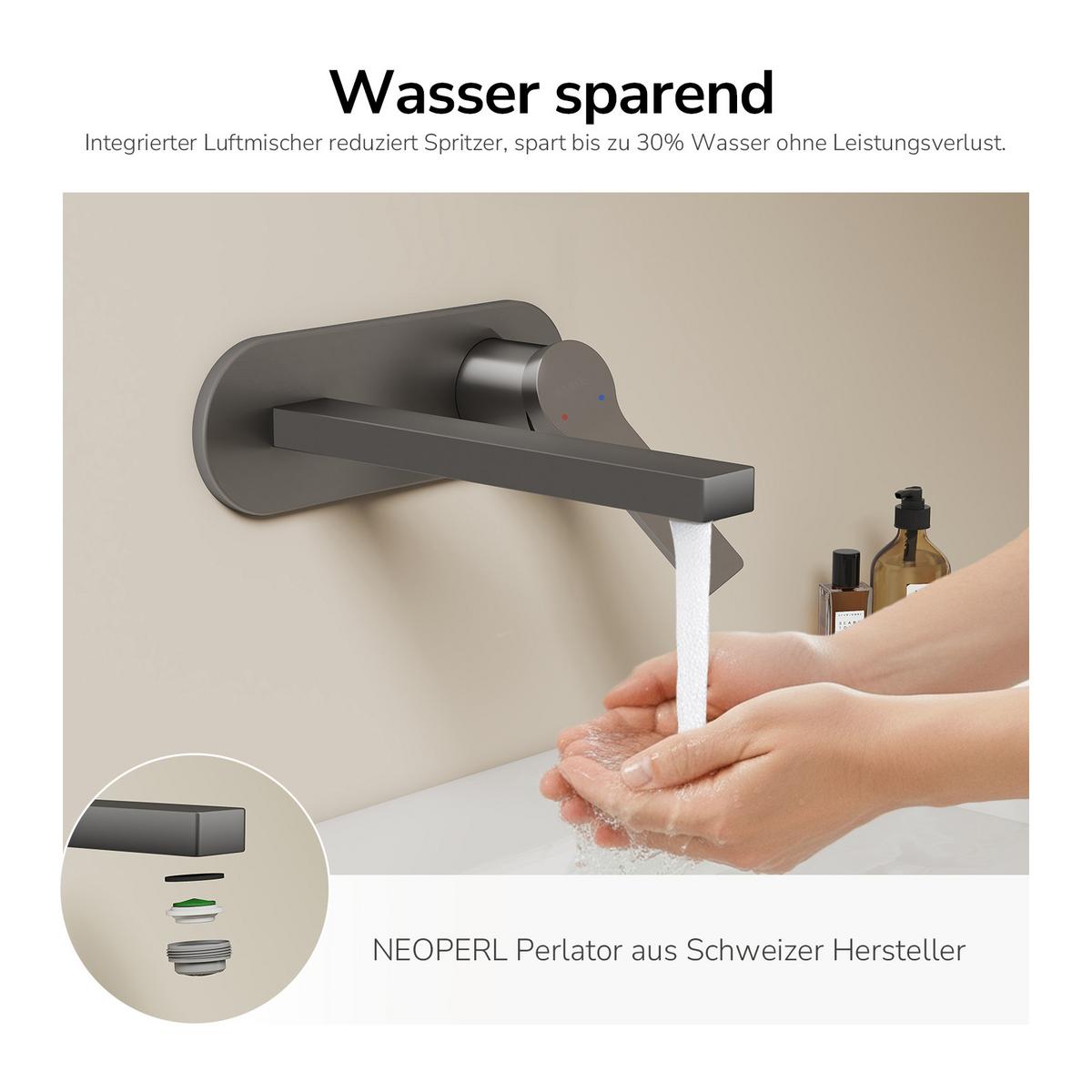 WASCHTISCHARMATUR mit Luftsprudler Messing Grau 21/21,5/7 cm - Dunkelgrau, Metall (21/7/28.8cm) - EMKE