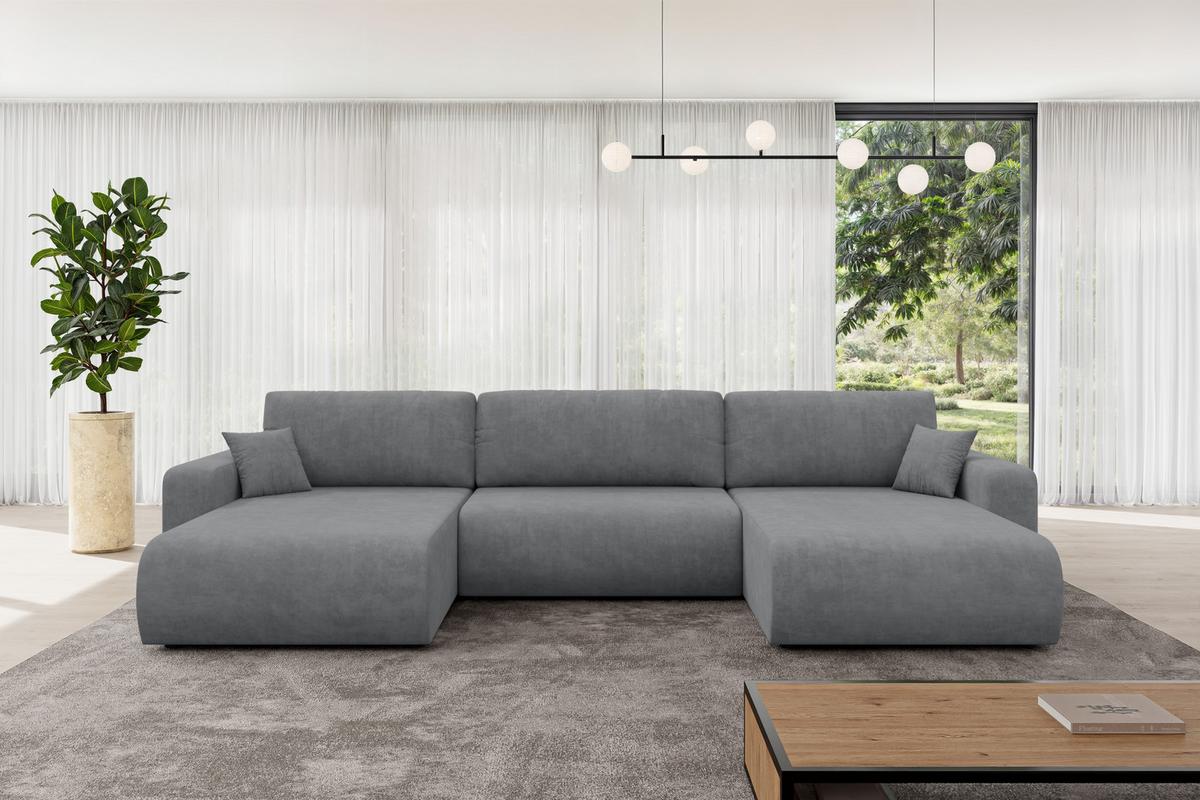 WOHNLANDSCHAFT mit Schlaffunktion und Bettkasten BERY-U 377x193x88 Grau Velours - Taupe/Schwarz, Holzwerkstoff/Kunststoff (377/88/193cm) - ALTDECOR