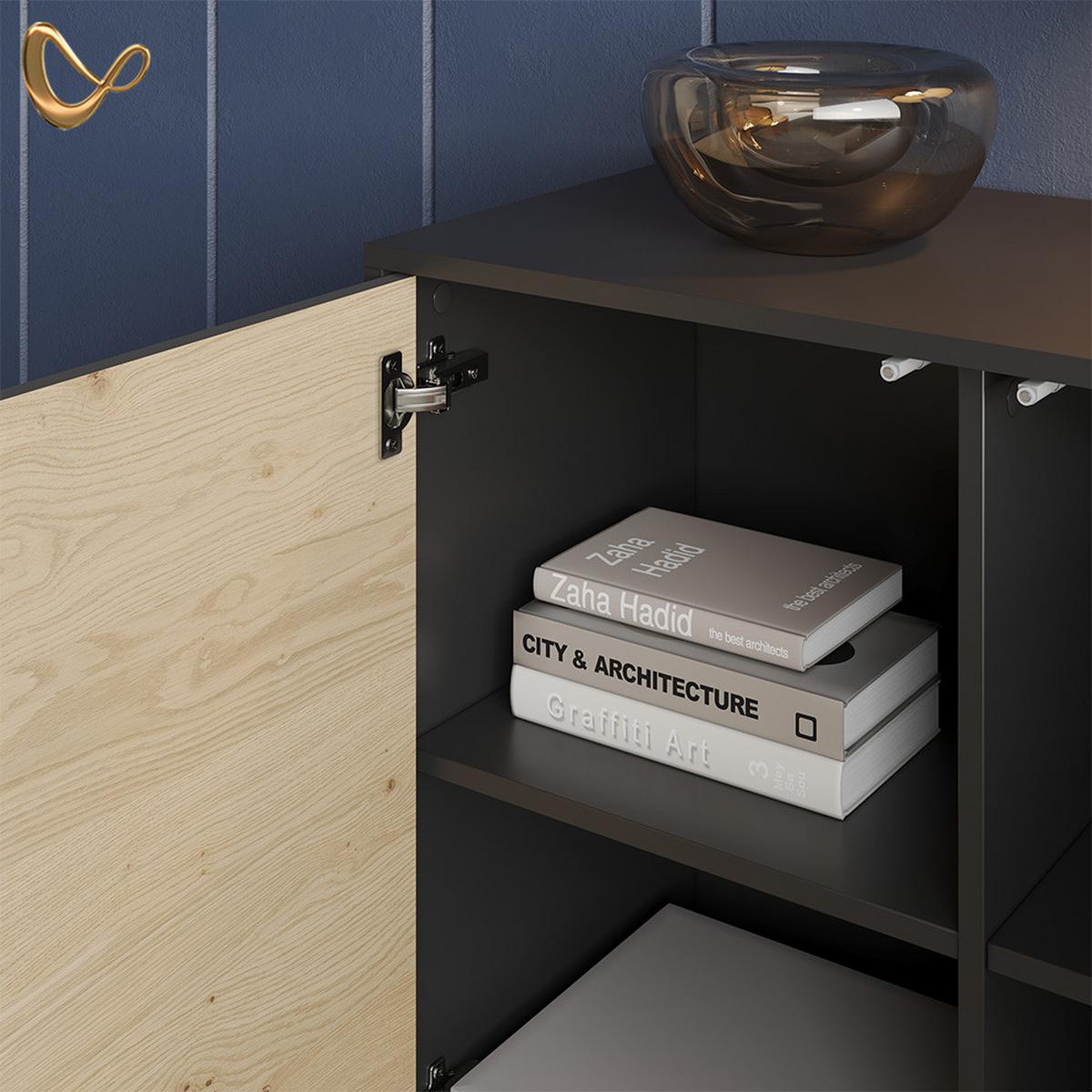 KOMMODE Aterno Goldkraft Eiche/Anthrazit mit 2 Türen - Honigeiche/Anthrazit, Holzwerkstoff (80/81.2/40cm) - Livinity®