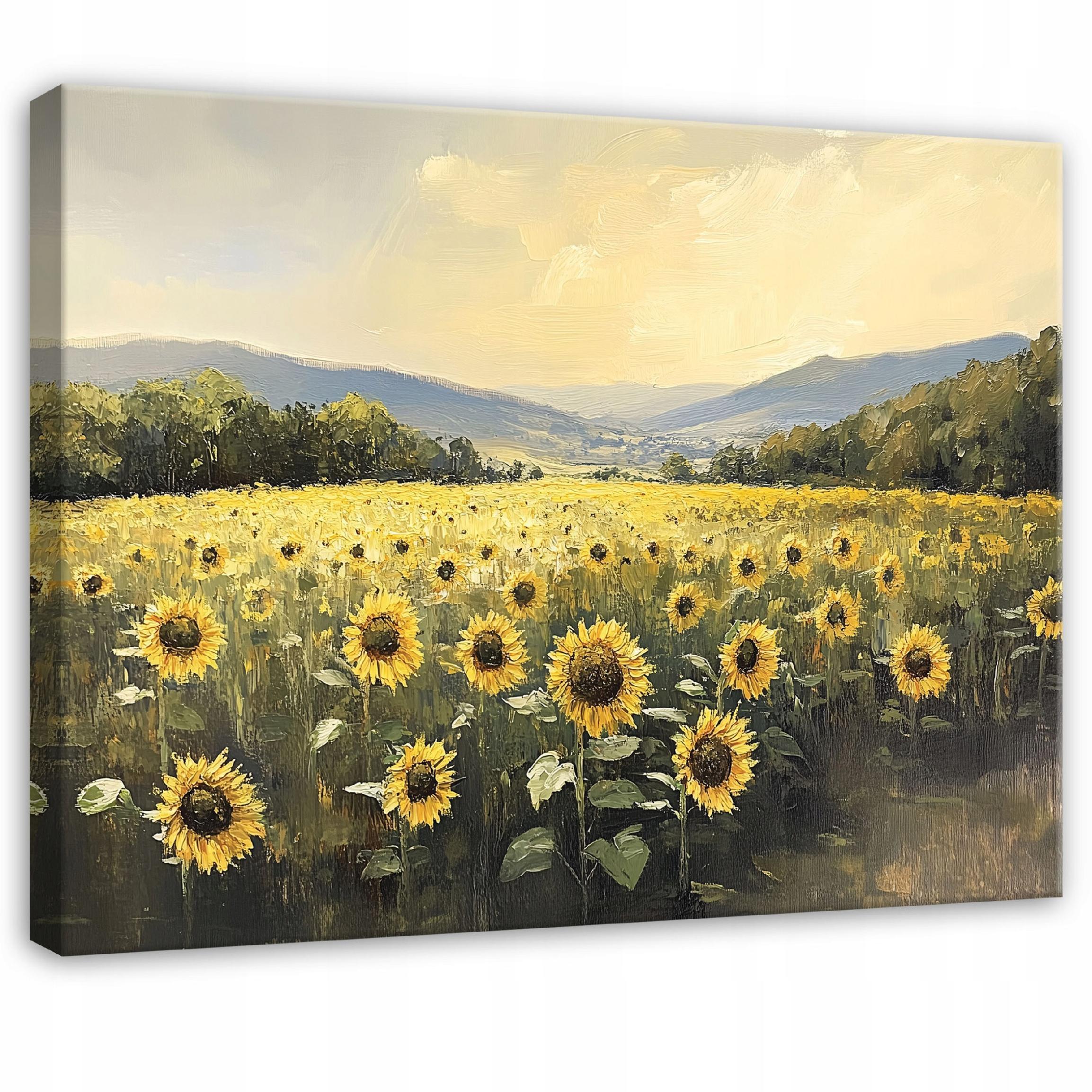 BILDER Blumenwiese Sonnenblumen Aquarell Wohnzimmer 100x70 - Multicolor, Holzwerkstoff (100/70cm) - Wallarena
