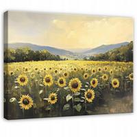 BILDER Blumenwiese Sonnenblumen Aquarell Wohnzimmer 100x70 - Multicolor, Holzwerkstoff (100/70cm) - Wallarena