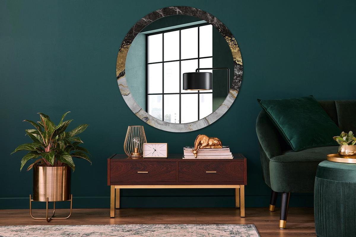 SPIEGEL Ø100 cm Rund mit Aufdruck - Goldfarben, Glas (100/100/0.4cm) - TULUP