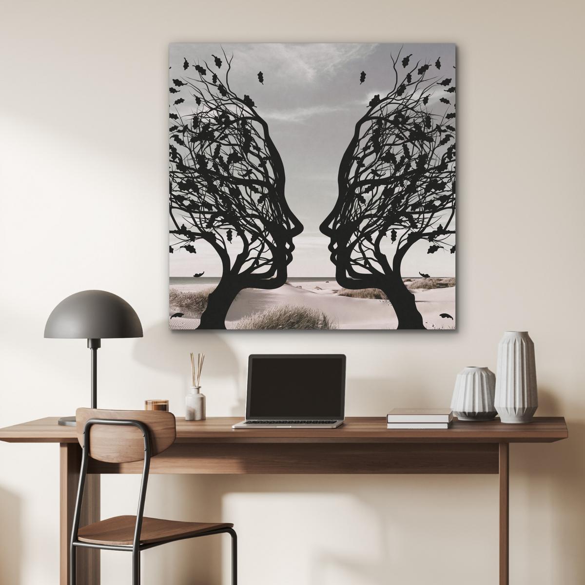 AKUSTIKBILD Strand - Meer - Menschen - Baum - Moderne Kunst Akustikpaneele 90x90 cm - Hellgrau, Kunststoff (90/90/0.9cm) - MuchoWow