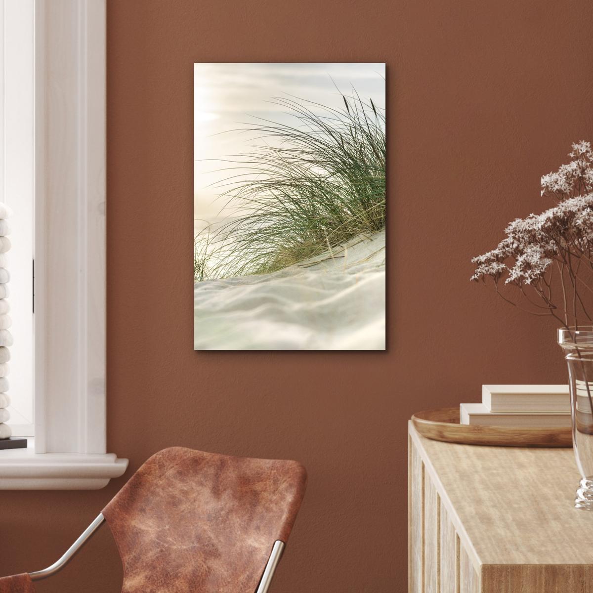 METALLBILD Dünen mit Strandhafer in der Sonne des Nationalparks Schleswig-Holsteinisches Wattenmeer Deko Schlafzimmer 40x60 cm - Creme, Metall (40/60cm) - MuchoWow