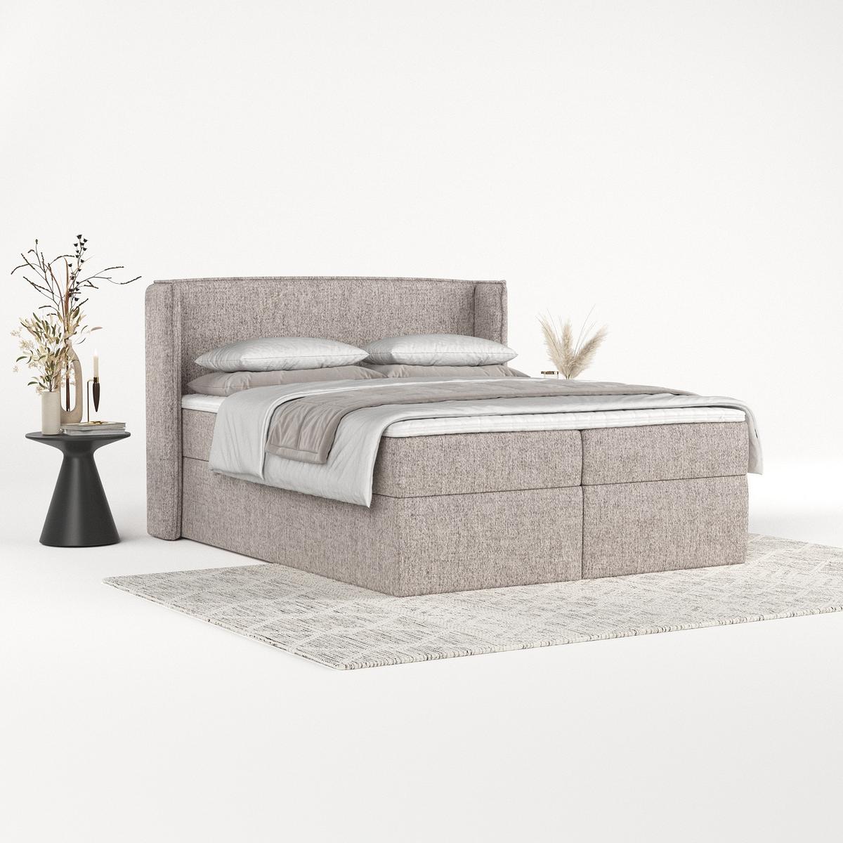 BOXBETT Viva 140/200 cm Beige im Neve Stoff - Beige/Schwarz, Holz/Holzwerkstoff (140/200cm) - AltaBeds
