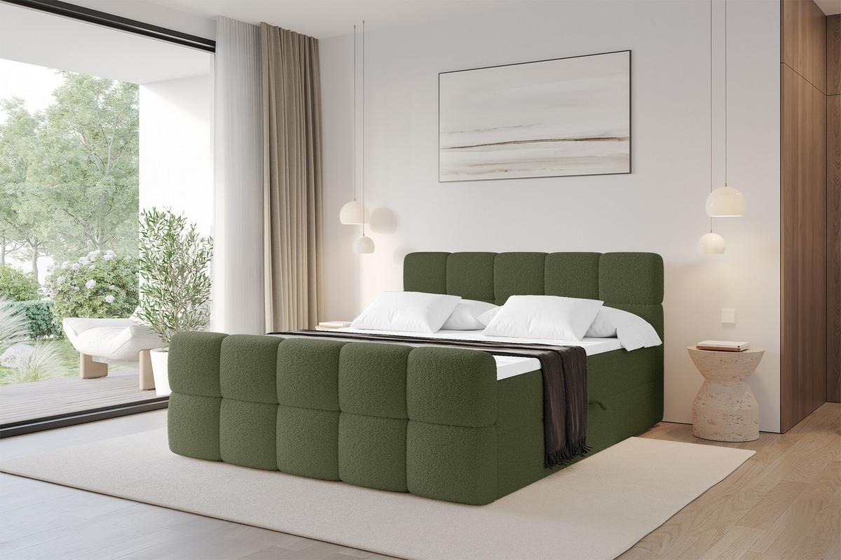 BOXBETT mit Matratze H4 - FAMA-Z - 160x200 cm Grün Quelle - Grün, Holzwerkstoff - ALTDECOR
