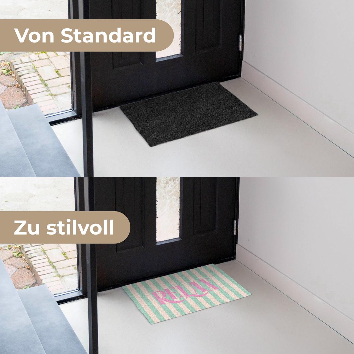 FUSSMATTE Rosa – Grün – Streifen – Entspannung 60x40 cm - Mintgrün, Kunststoff (60/0.4cm) - MuchoWow