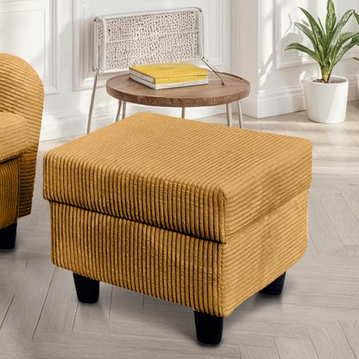 OHRENSESSEL mit HOCKER, hoher Sitzkomfort durch Wellenunterfederung B90/H98/T76 cm, Cord Gold Ockergelb / 18022 - Goldfarben/Schwarz, Holz/Textil (90/98/76cm) - luma-home
