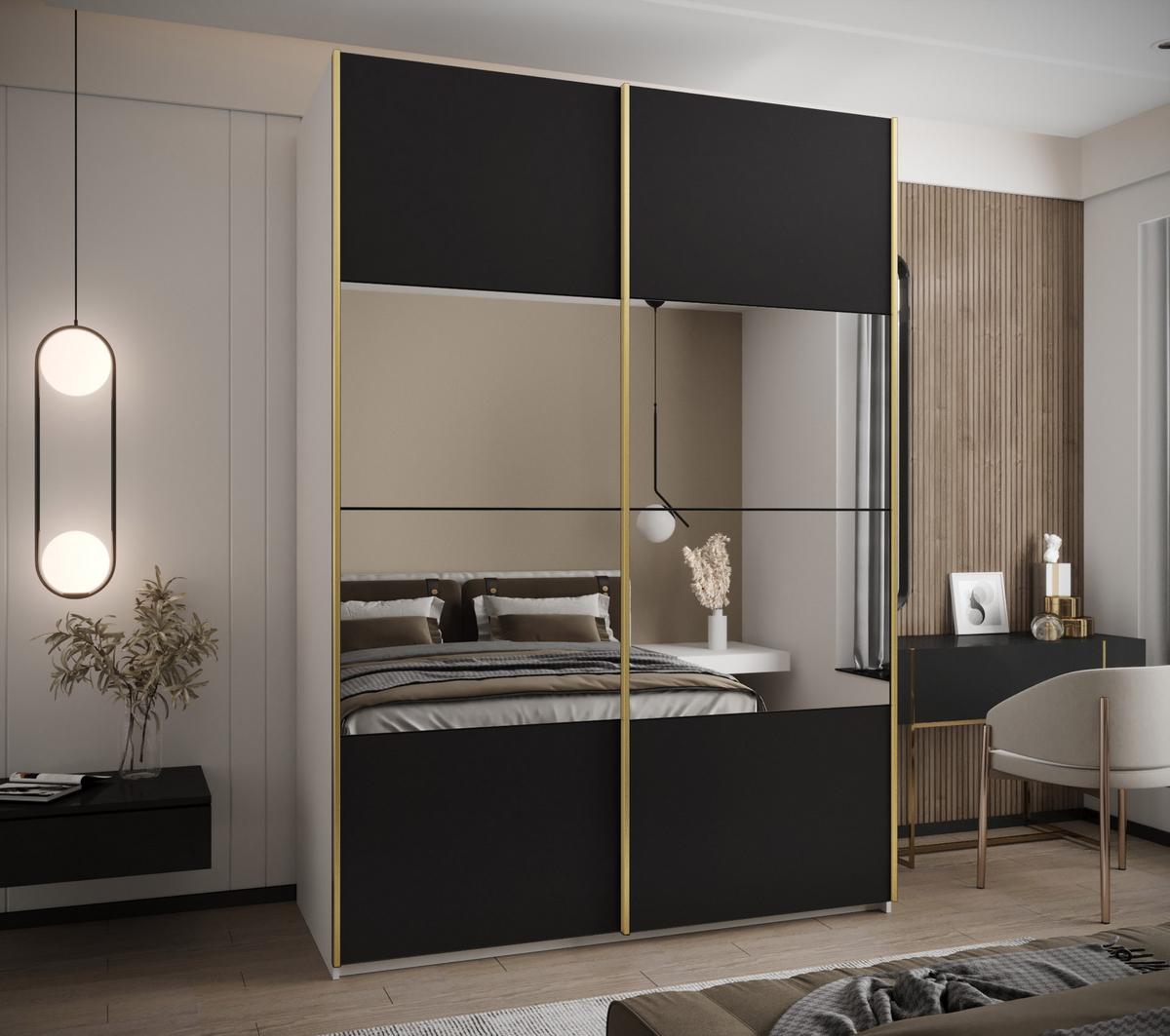 SCHWEBETÜRENSCHRANK 245,5/170/64 2-türig - Goldfarben/Schwarz, Holz/Metall (170/245/64cm) - Abiks Möbel