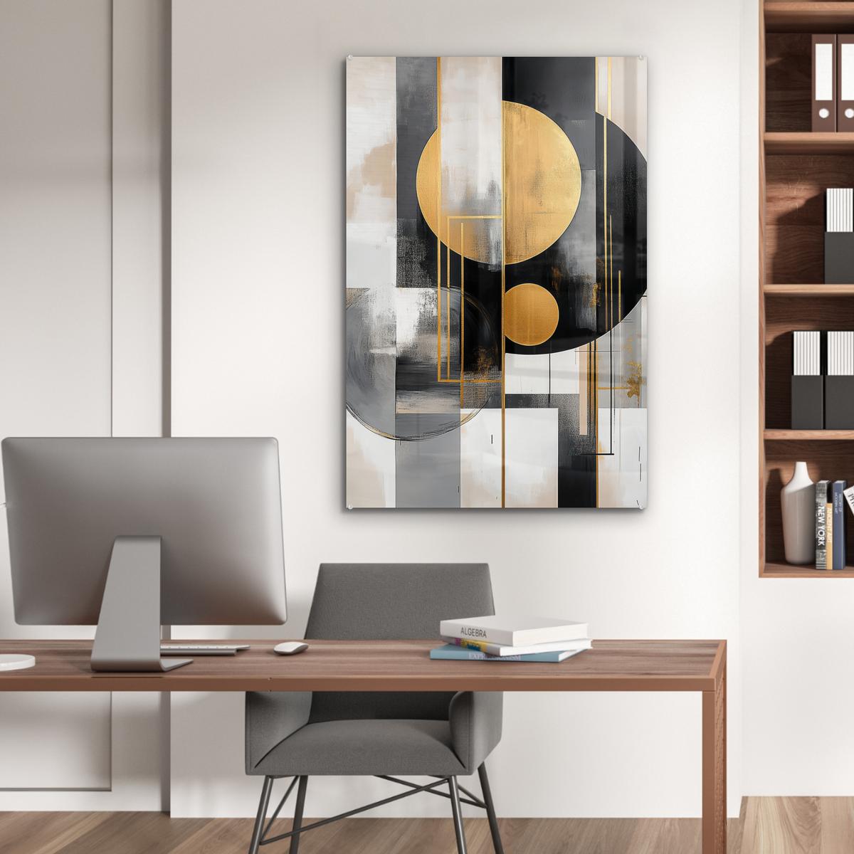 ACRYLGLASBILD Abstrakt - Gold - Silber - Formen - Ästhetisch - Modern 80x120 cm - Goldfarben, Glas (80/120cm) - MuchoWow