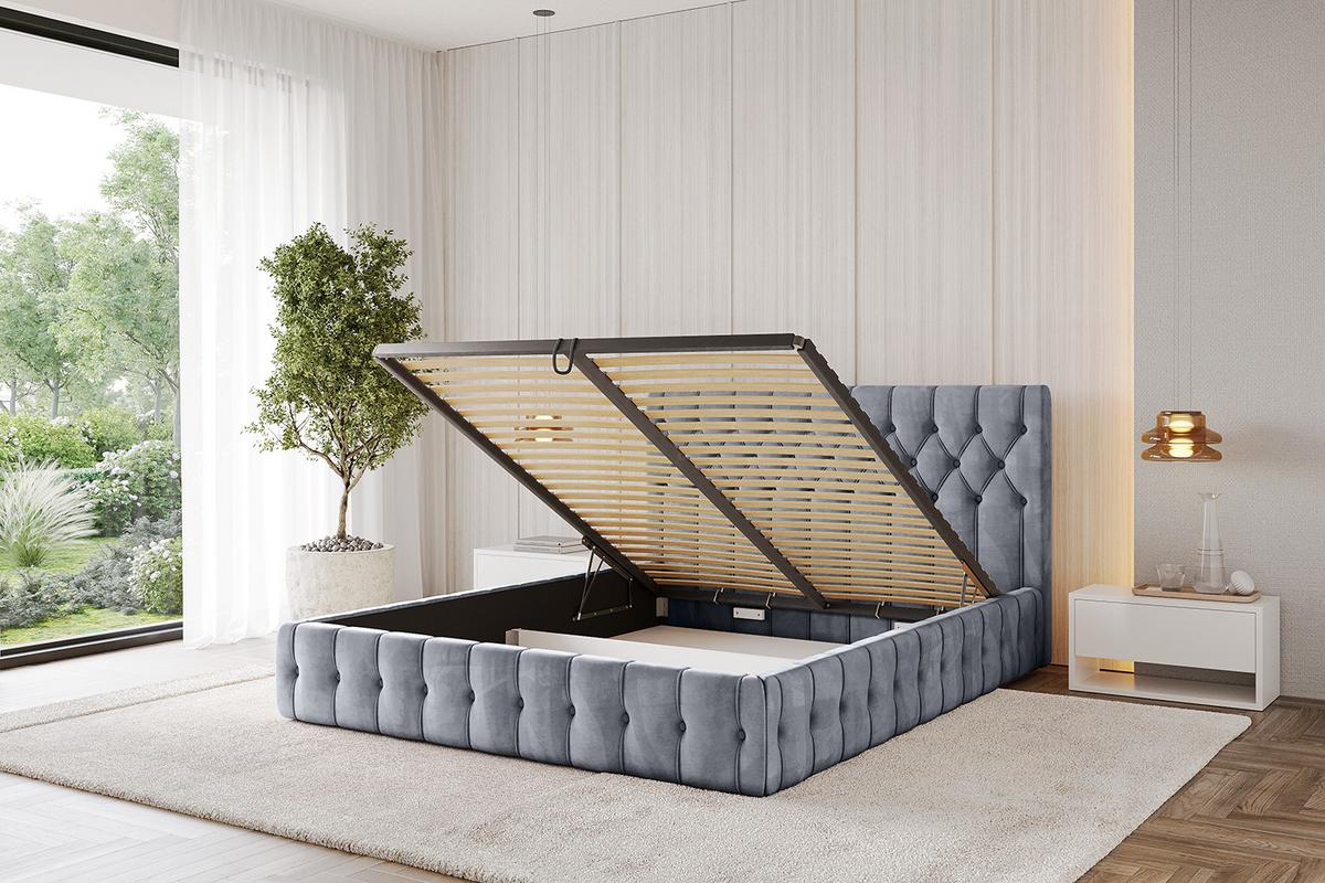 POLSTERBETT mit Bettkasten und Lattenrost, Bett mit Matratze H3/H4 - LARO 180x200 Grau - Grau, Holzwerkstoff/Textil (180/200cm) - ALTDECOR
