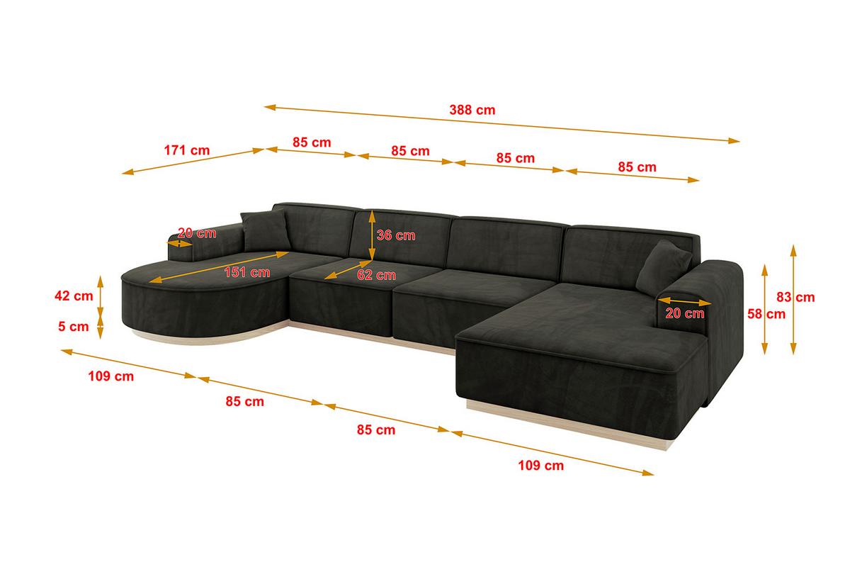 WOHNLANDSCHAFT ARRIO-U2 303x171x83 cm Schwarz - Schwarz, Holzwerkstoff/Textil (388/83/171cm) - ALTDECOR