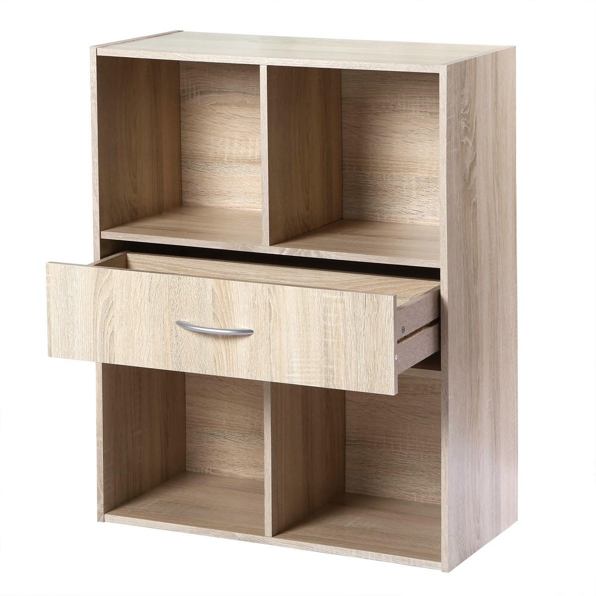 AUFBEWAHRUNGSREGAL 4 Fächer mit einer Schublade - Eschefarben, Holzwerkstoff (29.5/80/62cm) - Calicosy