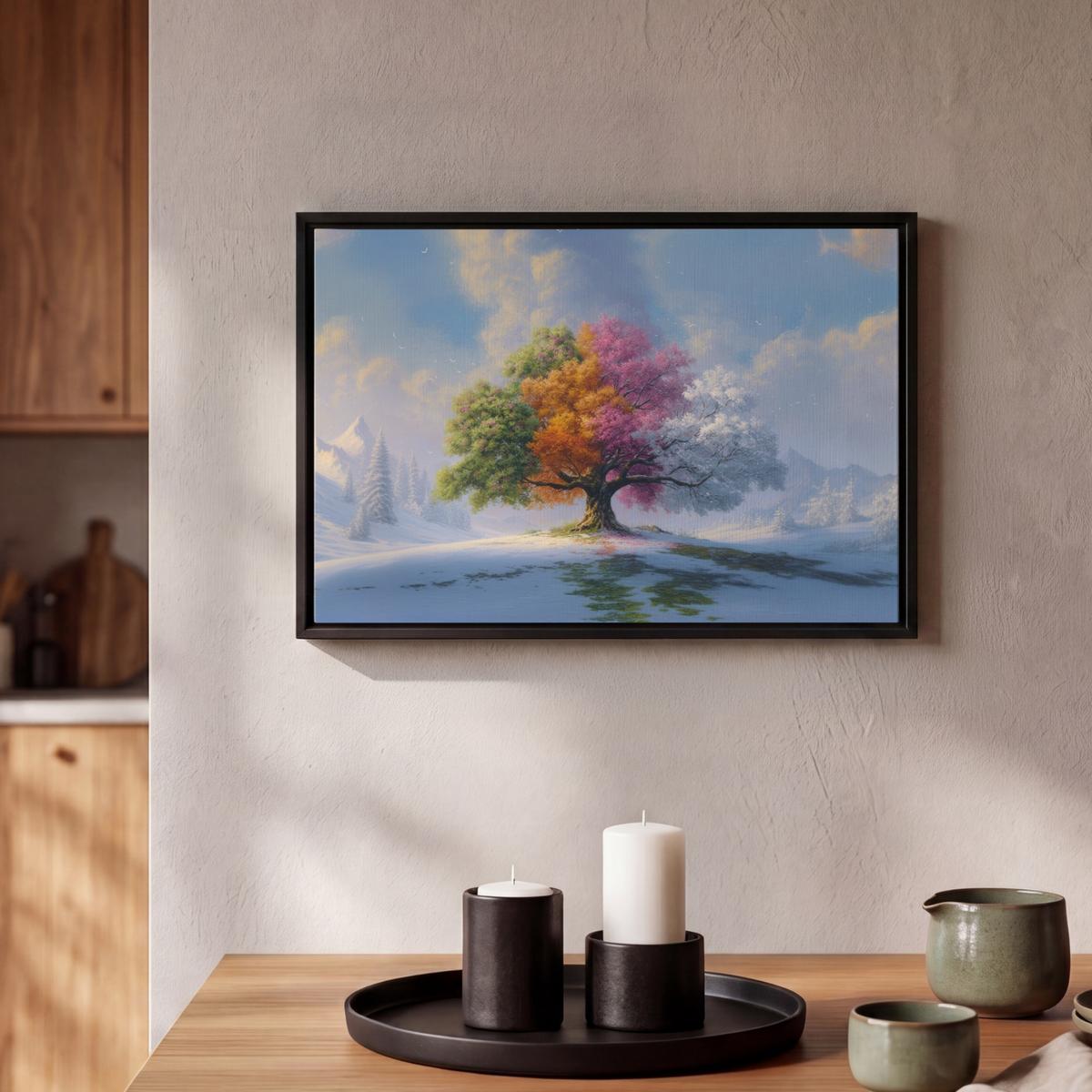 LEINWAND Bilder mit Rahmen - Baum - Jahreszeiten - Winter - Landschaft - 30x20 - Multicolor, Textil (30/20cm) - MuchoWow