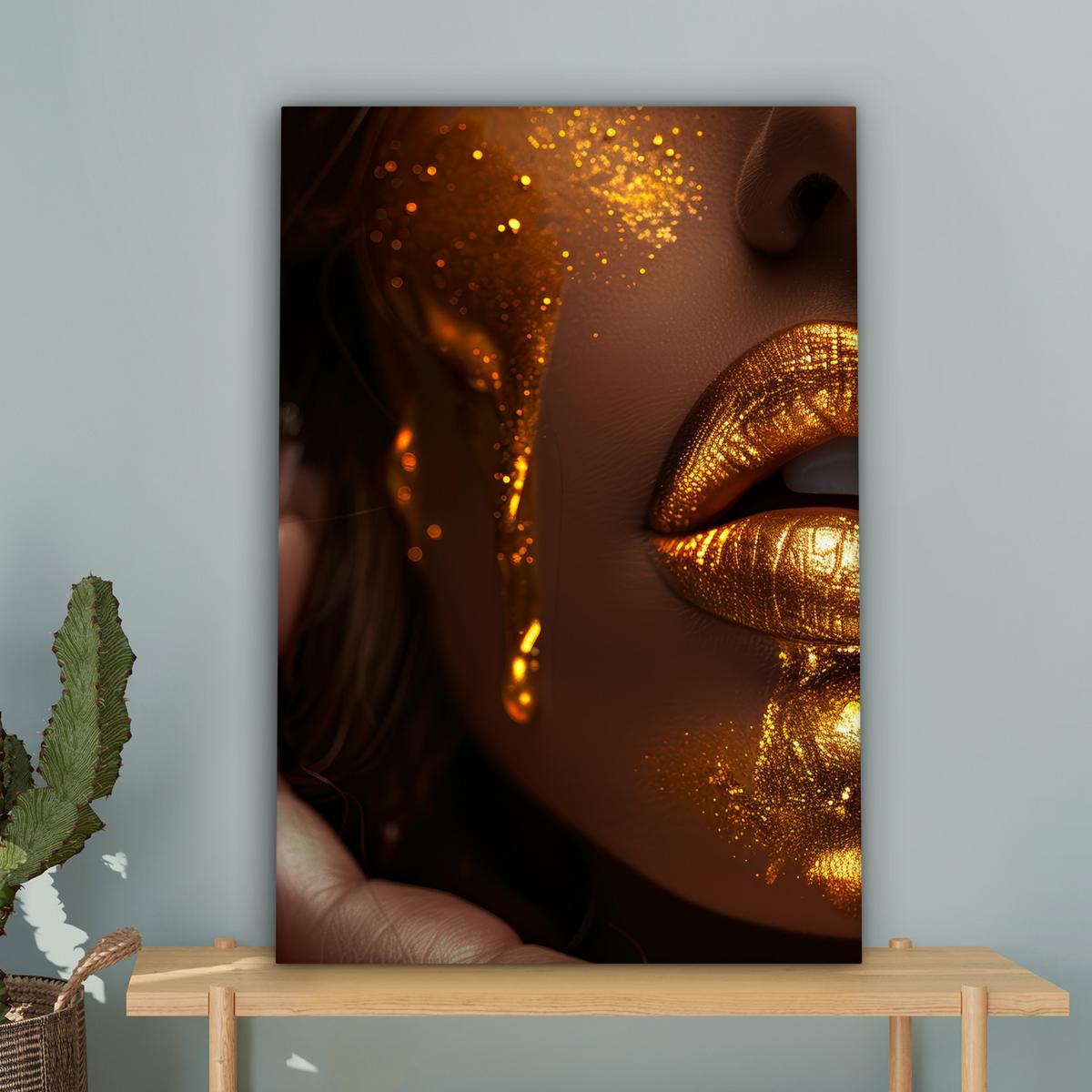 LEINWANDBILD Frau - Gold - Luxus - Porträt Wanddeko 40x60 cm - Goldfarben, Textil (40/60cm) - MuchoWow