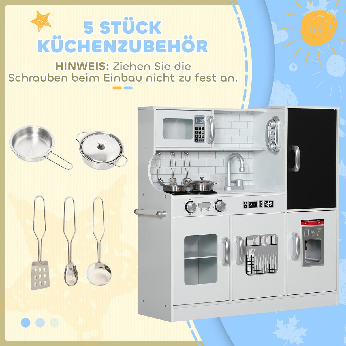 KINDERKÜCHE Spielküche mit Spielzeug Telefon, Kreidetafel, Mikrowelle, Herd Weiß - Weiß, Holzwerkstoff (83.8/26.8/81cm) - AIYAPLAY
