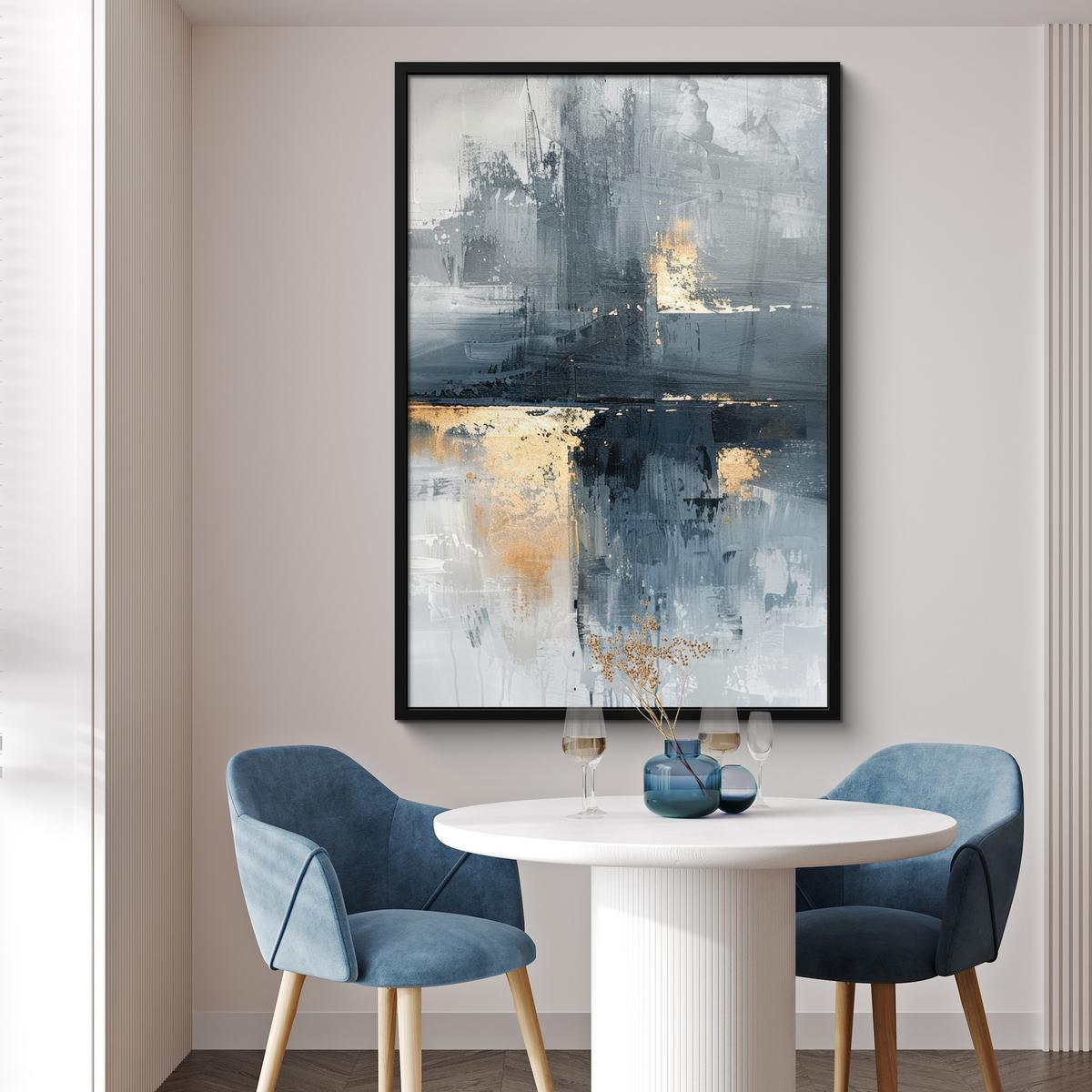 POSTER MIT RAHMEN Kunst - Grau - Gold - Abstrakt Bilderleiste 80x120 cm - Dunkelgrau, Papier (80/120cm) - MuchoWow