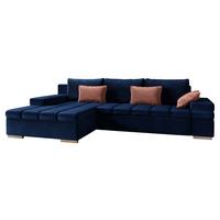 ECKSOFA Bangkok, Seite: Links - Silberfarben/Dunkelblau, Holz/Textil (310/175cm) - MIRJAN24