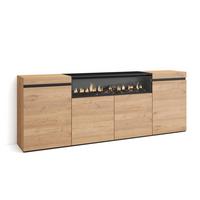 SIDEBOARD mit Elektrokamin, eiche, schwarz, 200/35/75cm - Beige/Multicolor, Holzwerkstoff (200/75/35cm) - Skraut Home