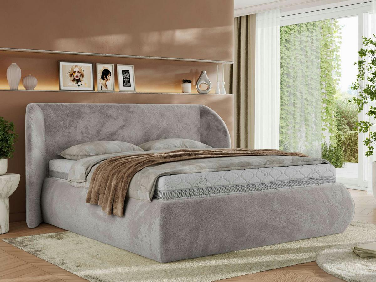 POLSTERBETT CAELA CLASSIC 140/200 - Hellgrau Plüsch - Multipocket-Matratze - Hellgrau, Textil (140/200cm) - MKS
